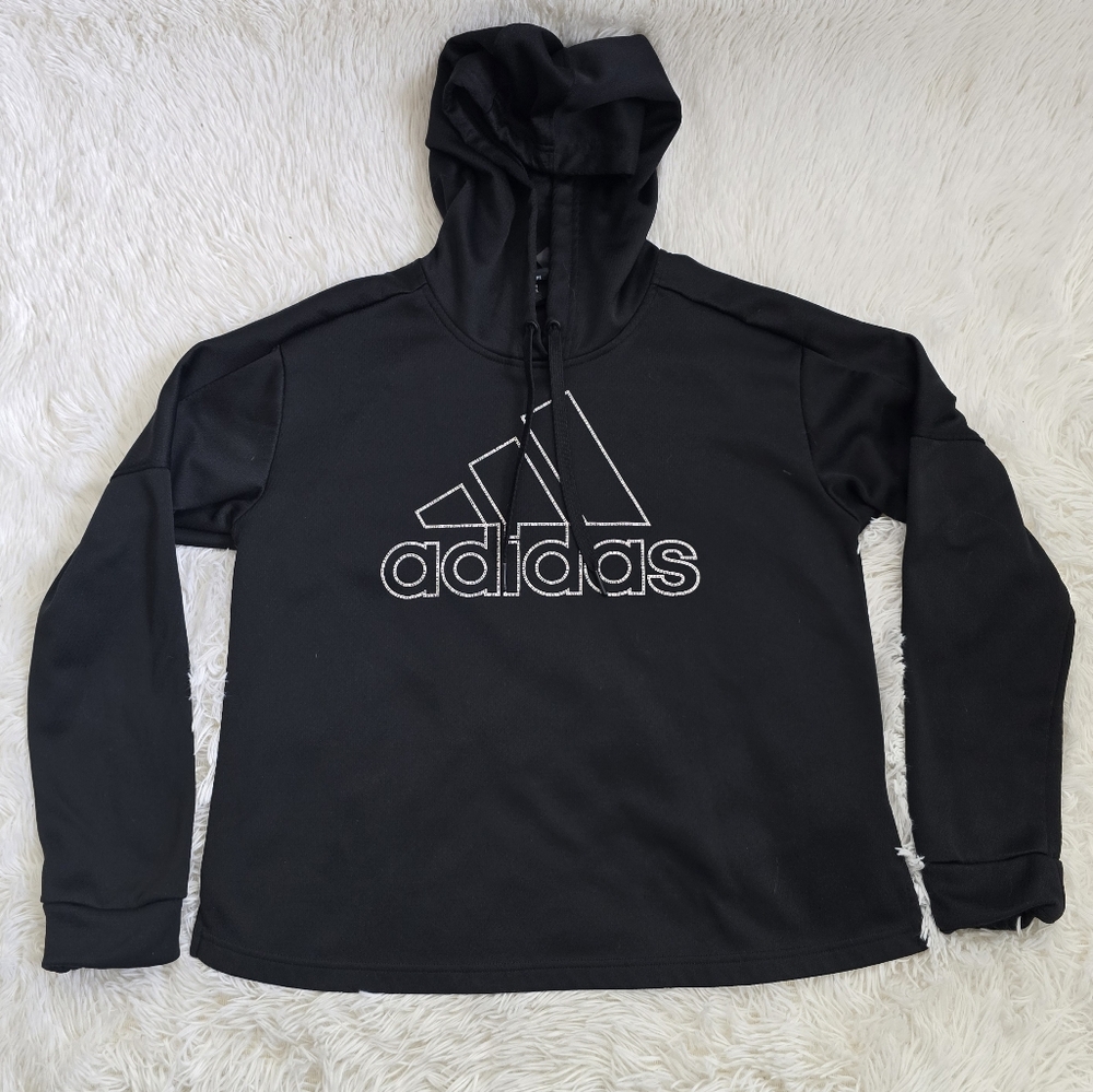 Adidas Black And White Climawarm Stripelife Logo Sports Hoodie Large